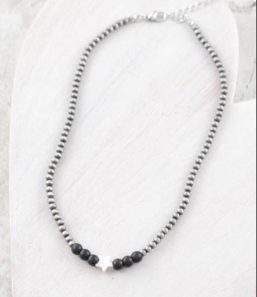 Star Navajo pearl necklace-black