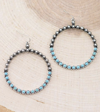 Western concho hoop earrings - silver & turquoise