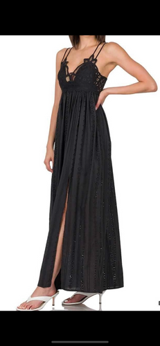 Lace maxi slip dress-black