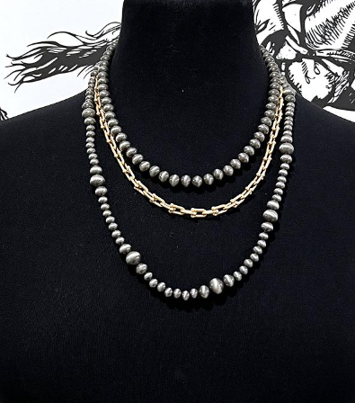 3 strand Navajo pearls- silver & gold