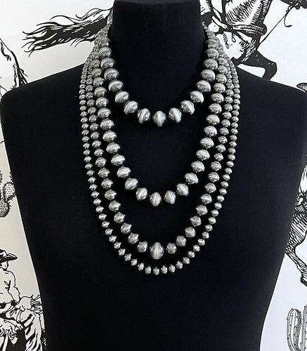 Layered Navajo pearl necklace-silver