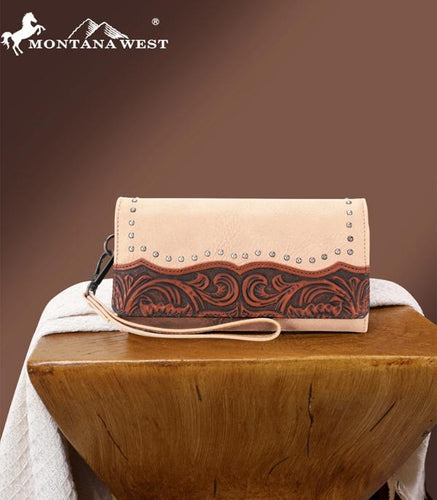 Tooled wallet - beige