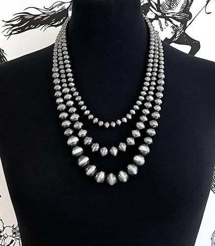 Layered Navajo pearl necklace-silver