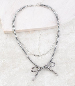 Navajo chain bow necklace- double stand silver