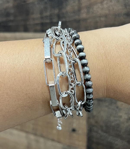 Multi layer chain bracelets - silver