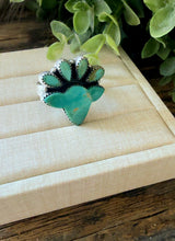 Load image into Gallery viewer, “Forever lady” HANDMADE STERLING SILVER KINGMAN TURQUOISE ADJUSTABLE COW RING