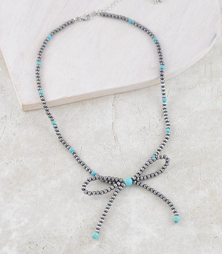 Navajo beaded bow necklace- silver & turquoise