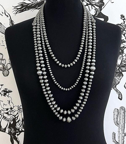 Layered Navajo pearl necklace-silver