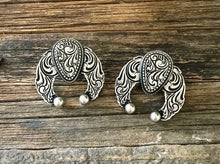 Load image into Gallery viewer, Squash blossom tooled earrings (multiple colours)
