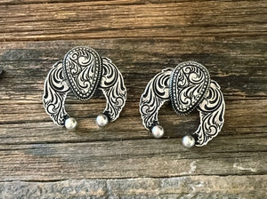 Squash blossom tooled earrings (multiple colours)