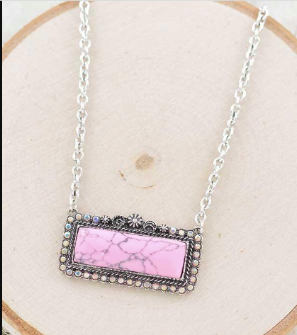 Stone bar necklace-pink