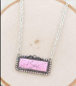 Stone bar necklace-pink