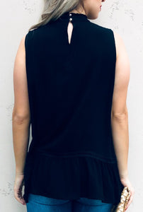 Lace trim sleeveless top- black