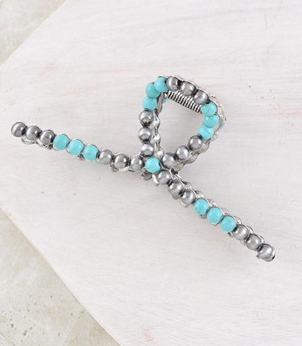 Navajo pearl hair clip- silver and turquoise