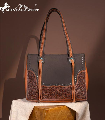 Tooled tote - coffee