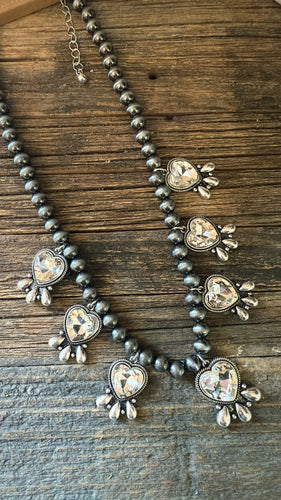 Rhinestone heart navajo necklace