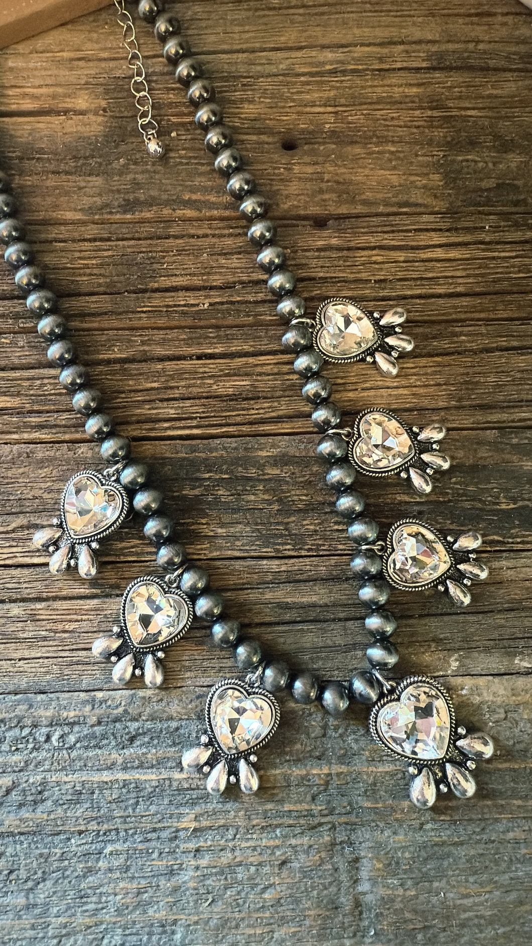 Rhinestone heart navajo necklace