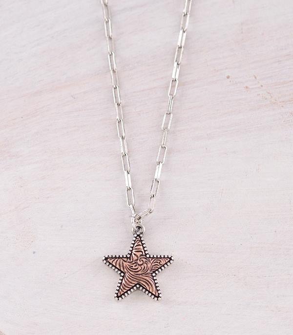 Star tooled pendant necklace -copper