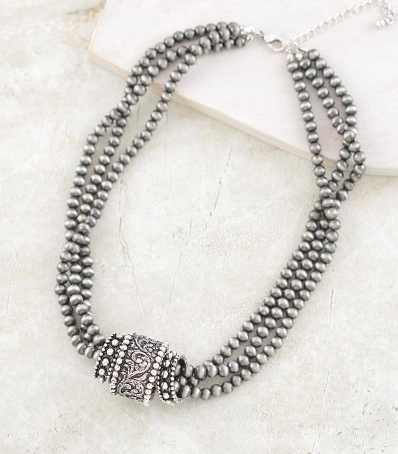 Navajo pearl multi strand necklace- silver