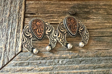 Load image into Gallery viewer, Squash blossom tooled earrings (multiple colours)