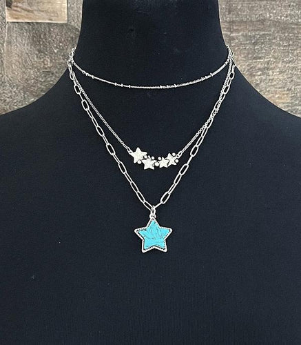 Star layered necklace - turquoise/silver