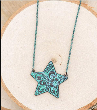 Tooled star necklace - patina