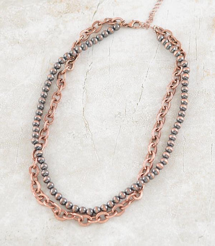 Navajo pearl and chain- 2 strand -copper