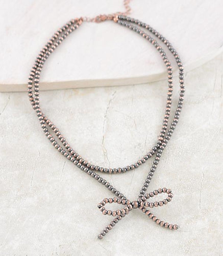 Navajo beaded bow necklace- double stand copper