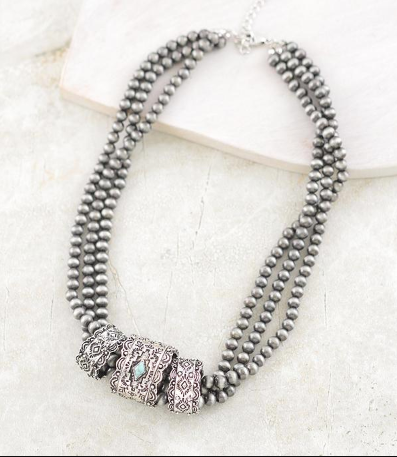 Navajo pearl multi strand necklace- silver