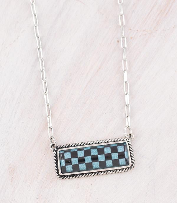 Checkered bar necklace