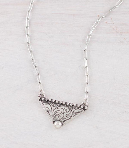 Tooled triangular pendant - silver