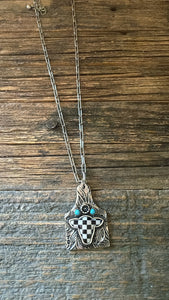 Checkered tooled tag necklace
