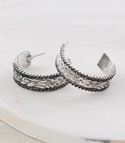 Western tooled hoop earrings