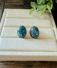 Load image into Gallery viewer, “Lady may” HANDCRAFTED STERLING SILVER &amp; BLUE MOJAVE STUD EARRINGS