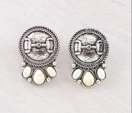 Horse bit concho earrings -white