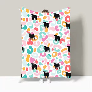Leopard black heifer light fleece blankets multiple sizes