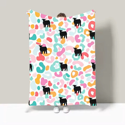 Leopard black heifer light fleece blankets multiple sizes