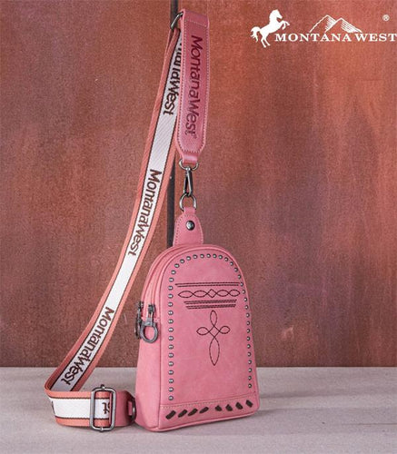 Boot stitch sling bag-pink