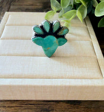 Load image into Gallery viewer, “Forever lady” HANDMADE STERLING SILVER KINGMAN TURQUOISE ADJUSTABLE COW RING