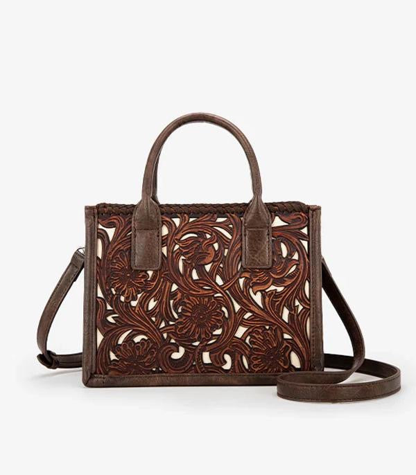 Tooled mini tote bag - coffee