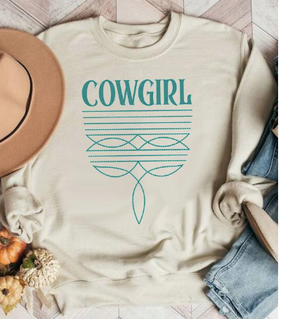 Cowgirl Boot stitch crew neck - teal stitc (multiple colours)