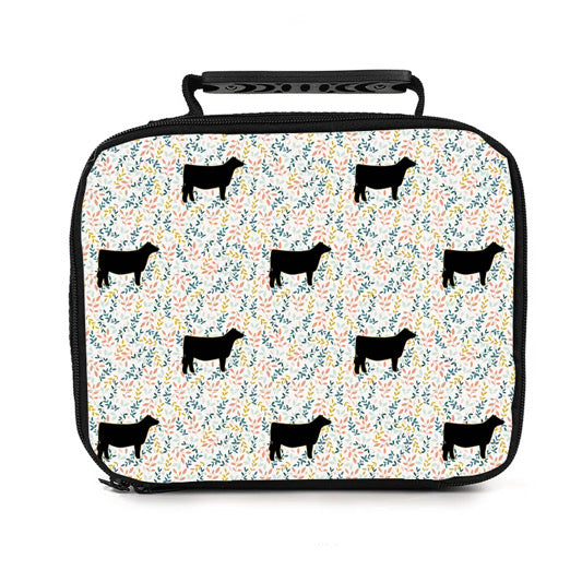 Floral black heifer lunch bag