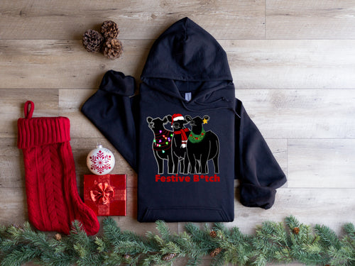 Festive B* tch - cow Hoodie-adult
