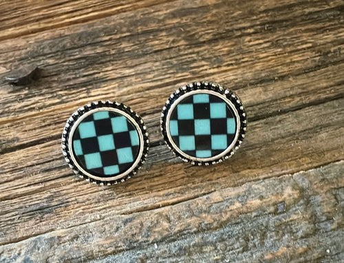 Round checkered - black and turquoise