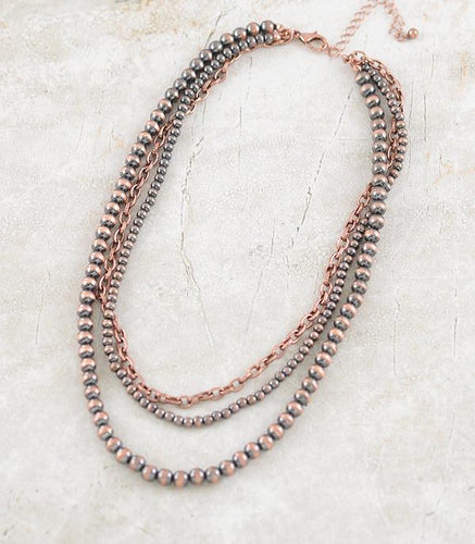 Navajo pearl and chain- 3 strand - copper