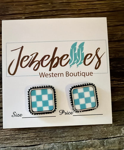 Square checkered - white and turquoise