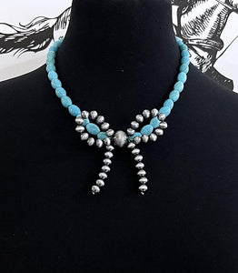 Navajo semi stone beaded bow necklace