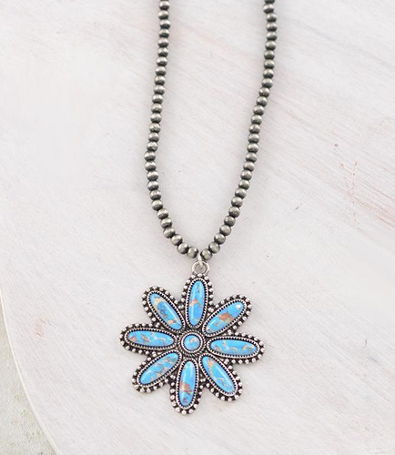 Flower concho stone necklace