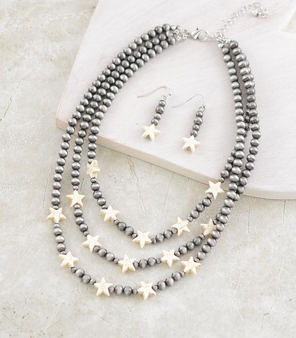 Star Navajo pearl necklace set- white