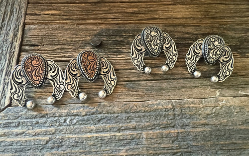 Squash blossom tooled earrings (multiple colours)